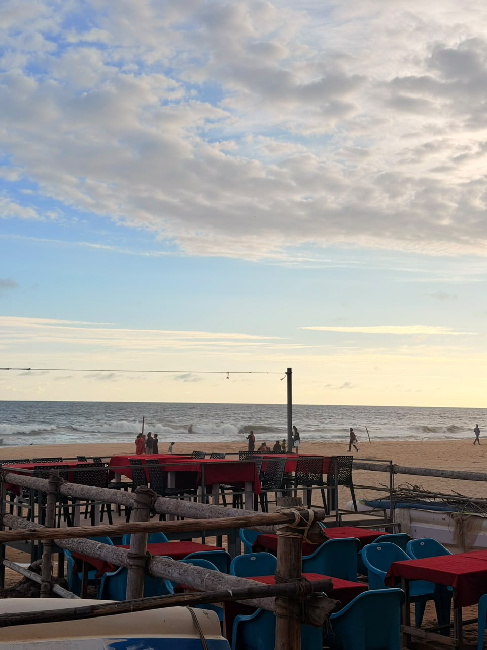Beachfront seating with ocean waves